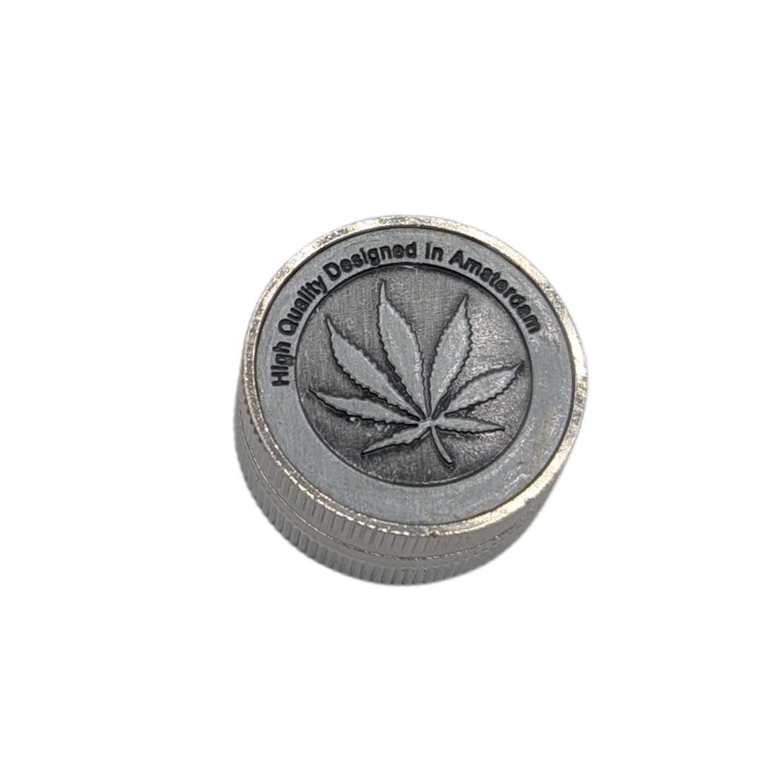 Grinder Zinc 30 mm | 2 Partes | Diseño Hojita Plateado y Dorado - Imagen 4