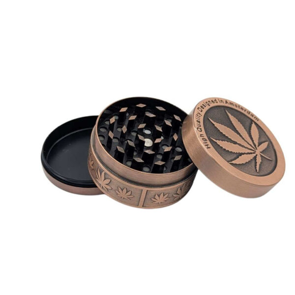 Grinder Zinc 50 mm | 3 Partes | Hoja de Cannabis | Diseño Amsterdam - Imagen 2