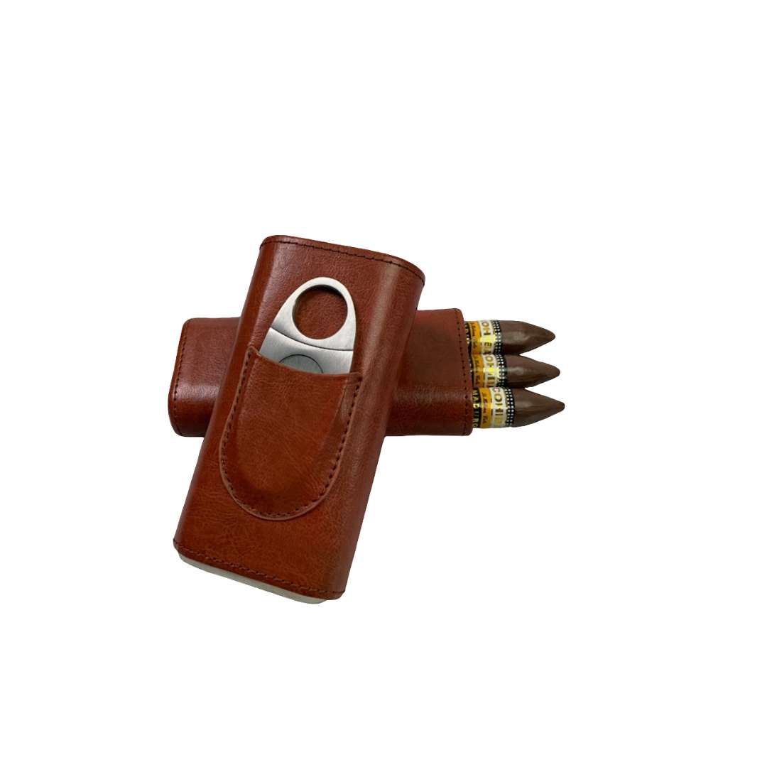 porta habanos de cuero con corta puros