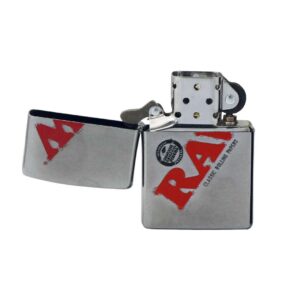 raw zippo silver logo rojo
